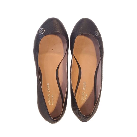 Armani | Ballerine Black Leather Snakeskin Ballet Flats w/ Box, EU Size 35, EUC - Picture 3 of 11